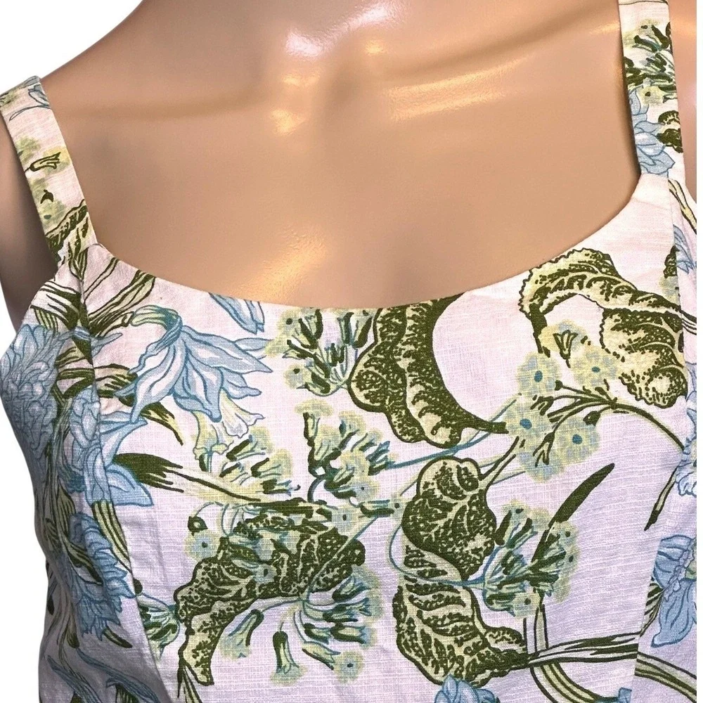 Ann Taylor LOFT Cotton Floral Sundress Blue Green Fit Flare Size 2 Cottage Core‎